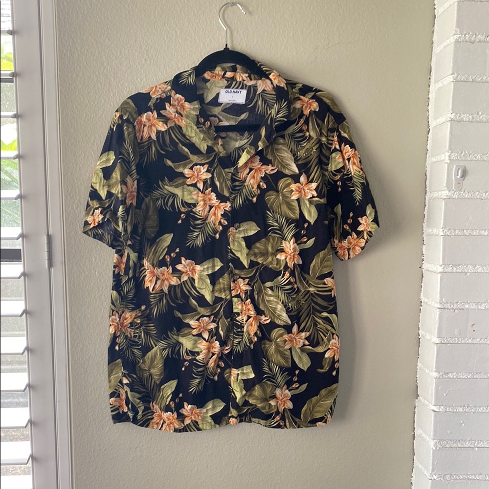 Old Navy Black and Orange Casual Button Down Shirt